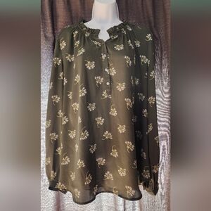 LOFT green floral blouse
